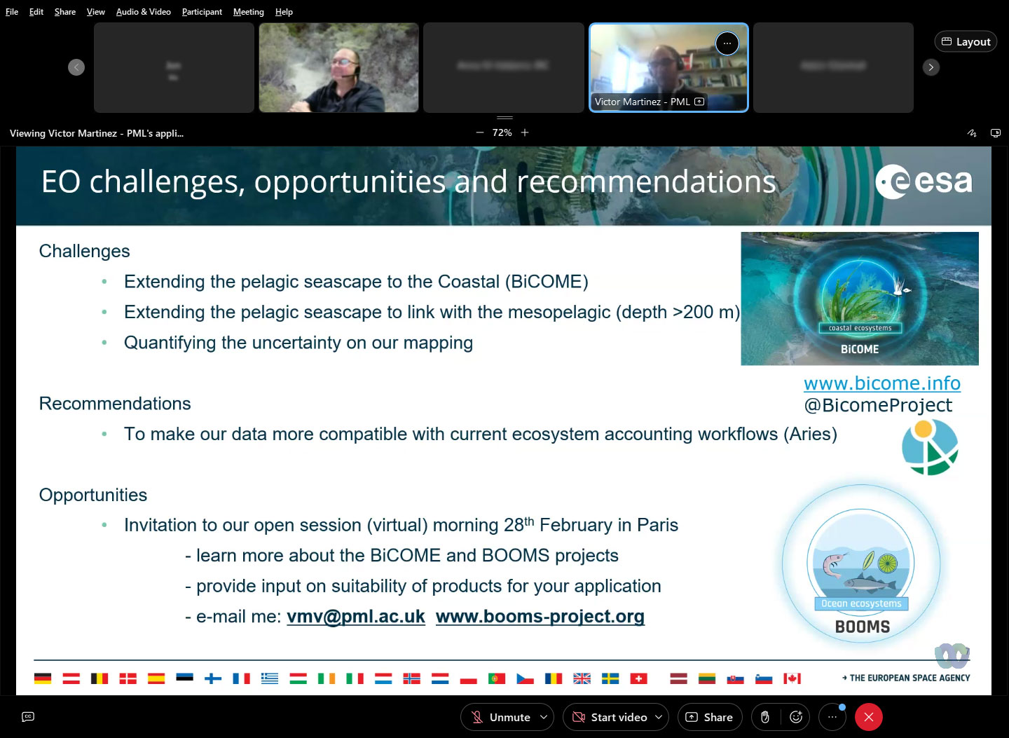 Screenshot of the presentation and victor on webcam